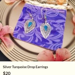Silver turquoise drop earrings hand made